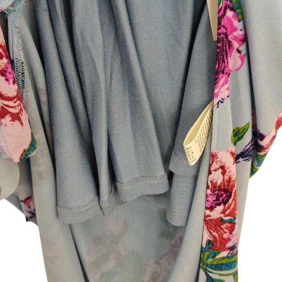 Free People Floral Carmel Mesh Midi Dress Size Medium Blue Stretch Side Slits - Picture 7 of 13